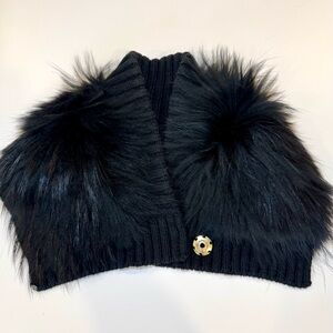 MaxMara SportMax Black Fur And Wool Blend Snap Closure Neck Scarf